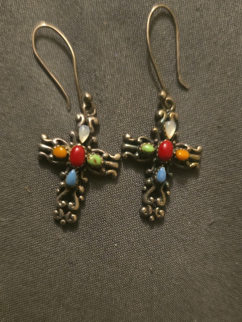 Multicolor Stone Cross Dangle Earrings - Women Jewelry